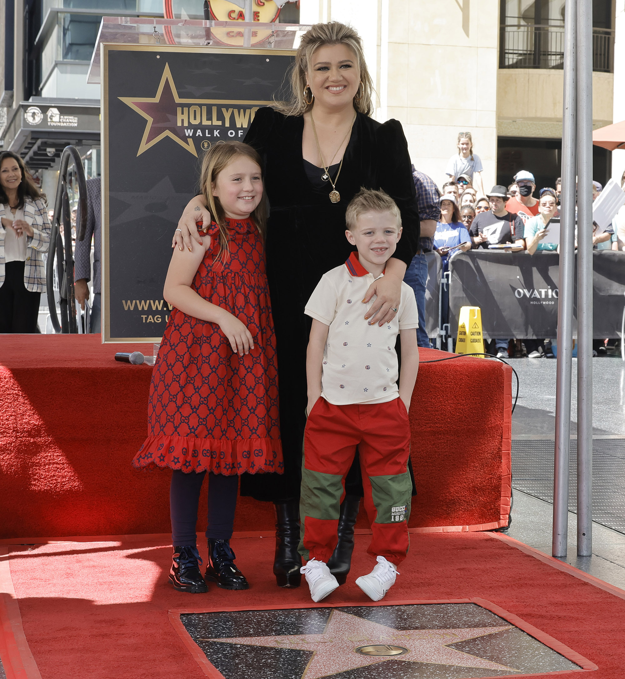 (L-R) River Rose Blackstock, Kelly Clarkson and Remington Alexander Blackstock attend The Hollywood Walk Of Fame Star Ceremony for Kelly Clarkson on Sept. 19, 2022, in Los Angeles, Calif.
