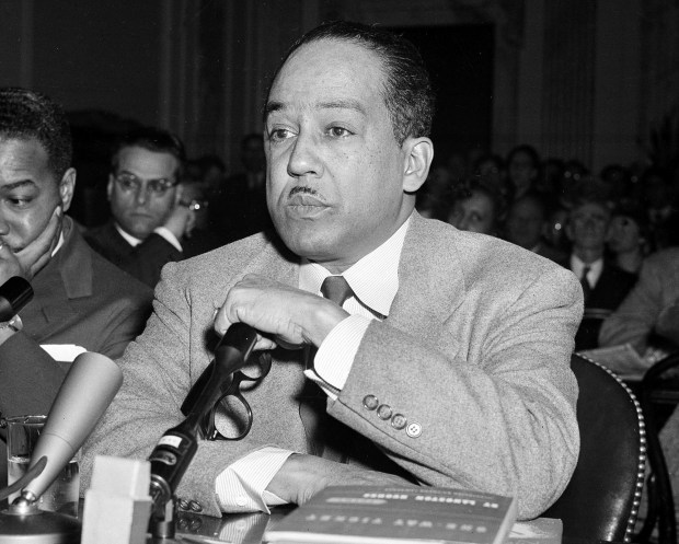 FILE - This March 26, 1953, file photo shows poet and author Langston Hughes speaking before the House Un-American Activities Committee in Washington, D.C. (AP Photo/file)