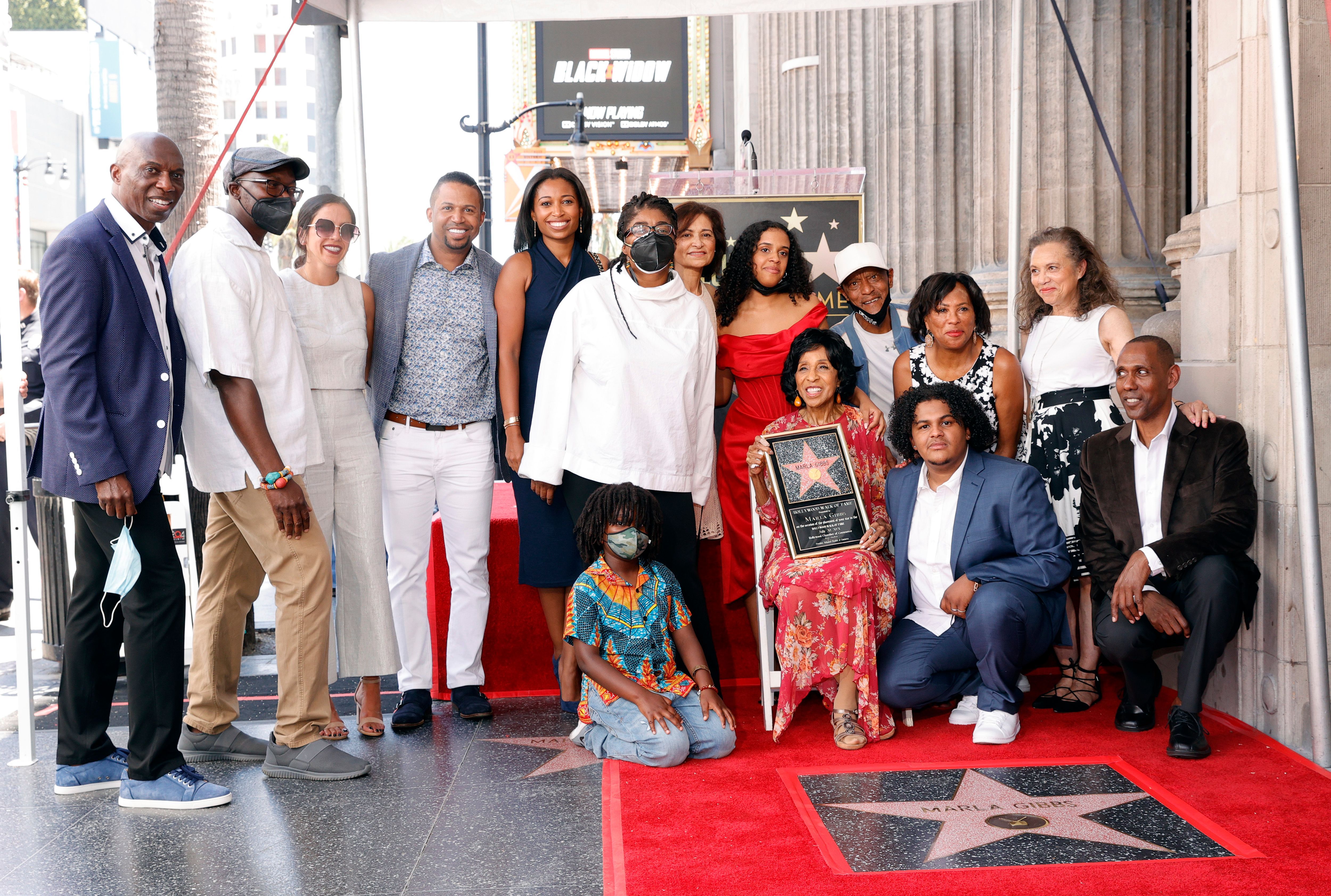 Marla Gibbs (6th from Right) and family attend her Hollywood Walk of Fame Star Ceremony on July 20, 2021, in Hollywood, Calif.