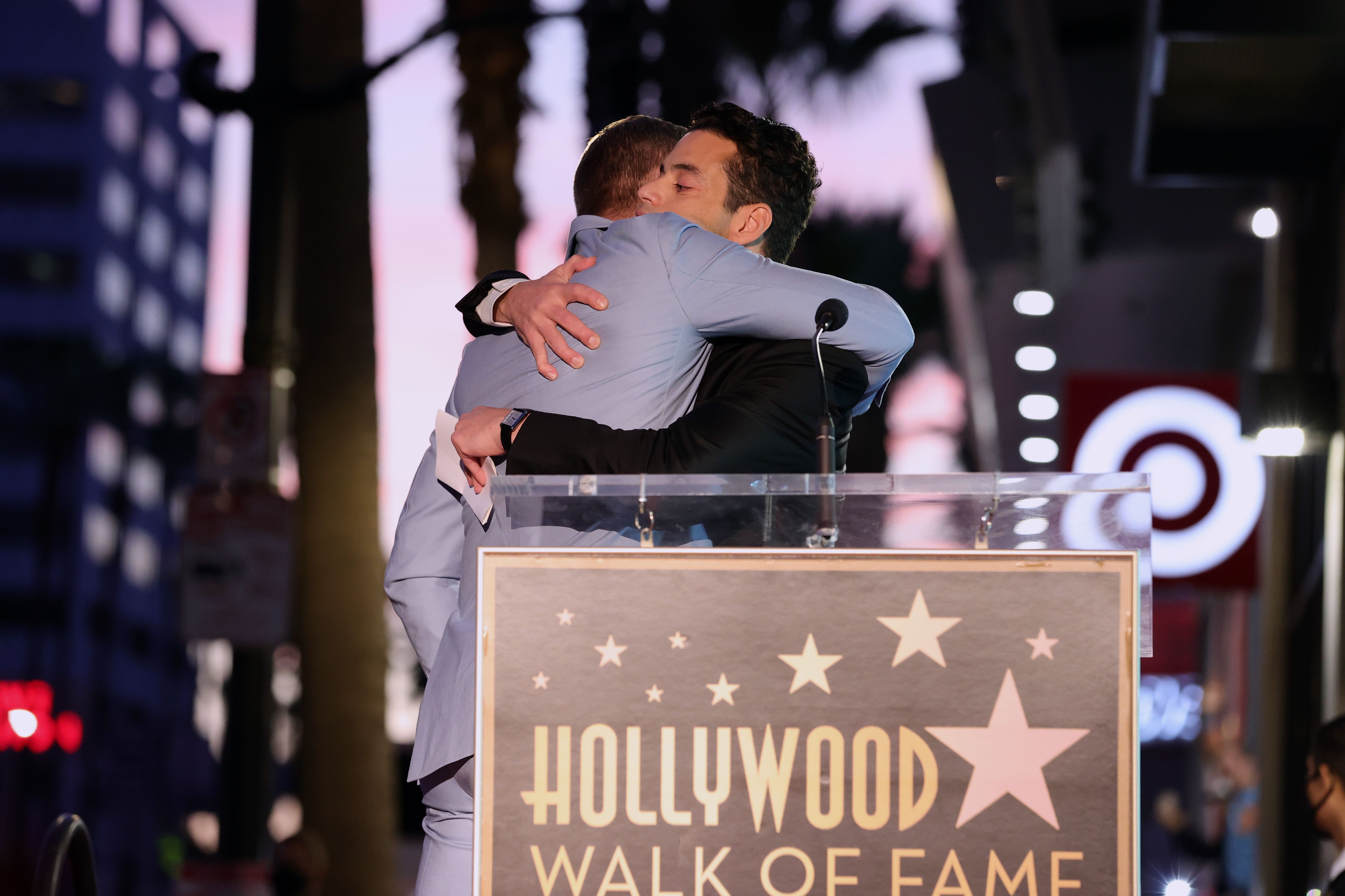 Daniel Craig, left, and Rami Malek attend the Hollywood Walk of Fame Star Ceremony for Daniel Craig on Oct. 6, 2021, in Hollywood, Calif.