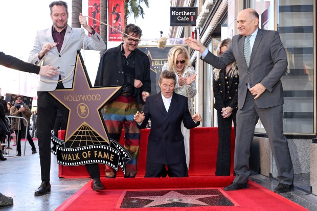 HOLLYWOOD, CALIFORNIA - JANUARY 08: Pedro Pascal, Willem Dafoe, Patricia Arquette and President and CEO for Hollywood Chamber Steve Nissen attend the Hollywood Walk of Fame Star Ceremony for Willem Dafoe on January 08, 2024 in Hollywood, California. (Photo by Amy Sussman/Getty Images)