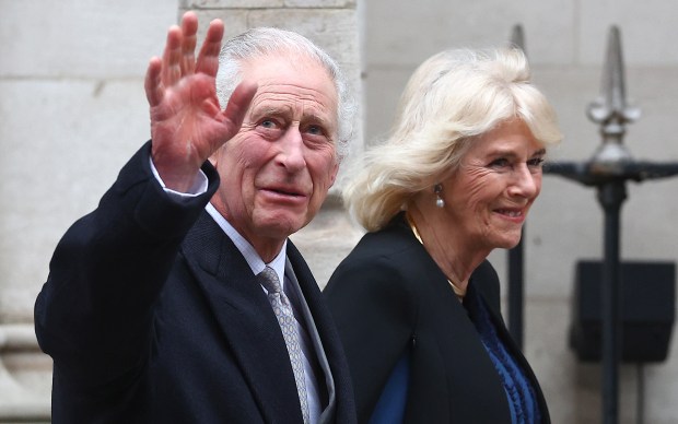 LONDON, ENGLAND - JANUARY 29: Britain's King Charles III and Queen Camilla are seen leaving The London Clinic on January 29, 2024 in London, England. The King has been receiving treatment for an enlarged prostate, spending three nights at the London Clinic and visited daily by his wife Queen Camilla. (Photo by Peter Nicholls/Getty Images)