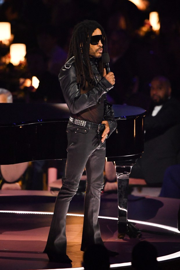 US singer-songwriter Lenny Kravitz speaks on stage during the 66th Annual Grammy Awards at the Crypto.com Arena in Los Angeles on February 4, 2024. (Photo by Valerie Macon / AFP) (Photo by VALERIE MACON/AFP via Getty Images)