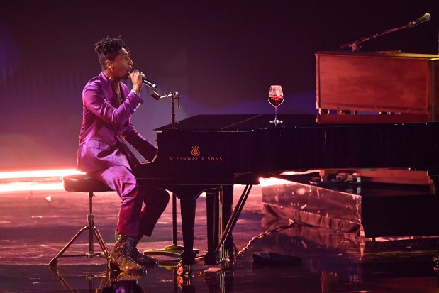 US singer Jon Batiste performs on stage during the 66th Annual Grammy Awards at the Crypto.com Arena in Los Angeles on February 4, 2024. (Photo by Valerie Macon / AFP) (Photo by VALERIE MACON/AFP via Getty Images)
