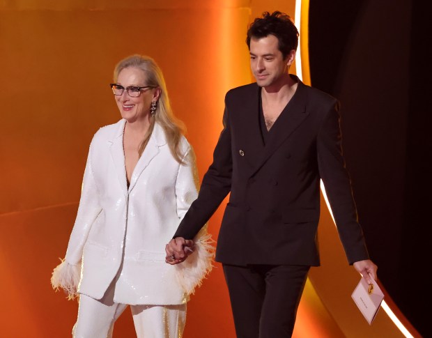 LOS ANGELES, CALIFORNIA - FEBRUARY 04: (FOR EDITORIAL USE ONLY) Meryl Streep and Mark Ronson speak onstage during the 66th GRAMMY Awards at Crypto.com Arena on February 04, 2024 in Los Angeles, California. (Photo by Amy Sussman/Getty Images)