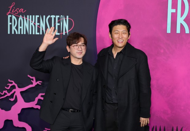 HOLLYWOOD, CALIFORNIA - FEBRUARY 05: (L-R) Lee Min-woo and Ko Jun attend the Los Angeles special screening of Focus Features' "Lisa Frankenstein" at Hollywood Athletic Club on February 05, 2024 in Hollywood, California. (Photo by Leon Bennett/Getty Images)