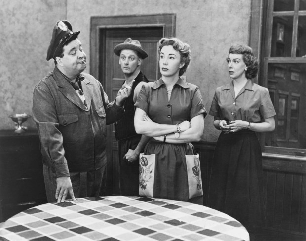 Cast of the television series The Honeymooners from left: Jackie Gleason, Art Carney, Audrey Meadows, and Joyce Randolph. (Photo by �� John Springer Collection/CORBIS/Corbis via Getty Images)