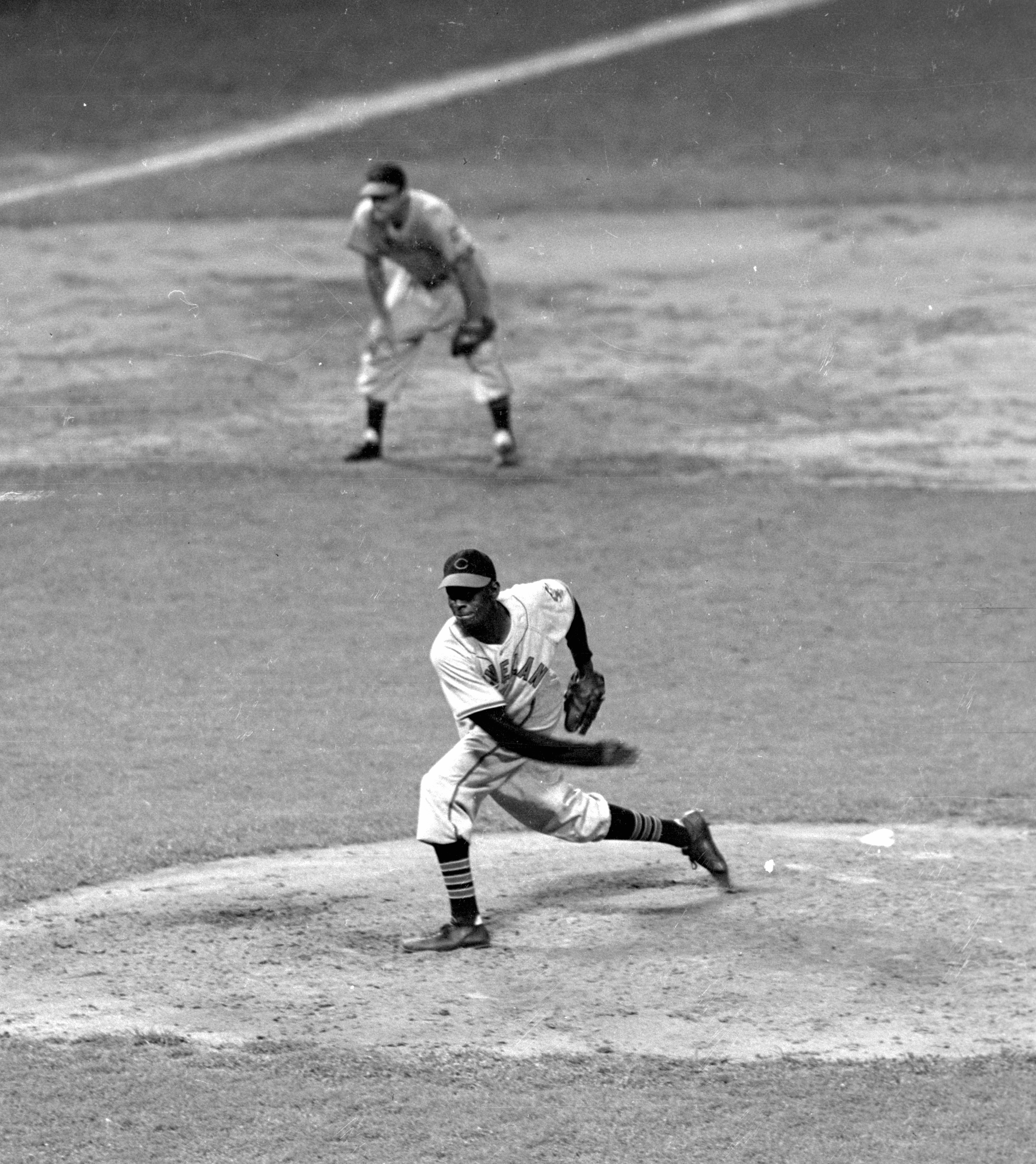 Satchel Paige signed to the Cleveland Indians in 1948, making it the year of his major league baseball debut. Here, Paige pitches in relief in the 6th inning against the Yankees at New York's Yankee Stadium on July 22, 1948.