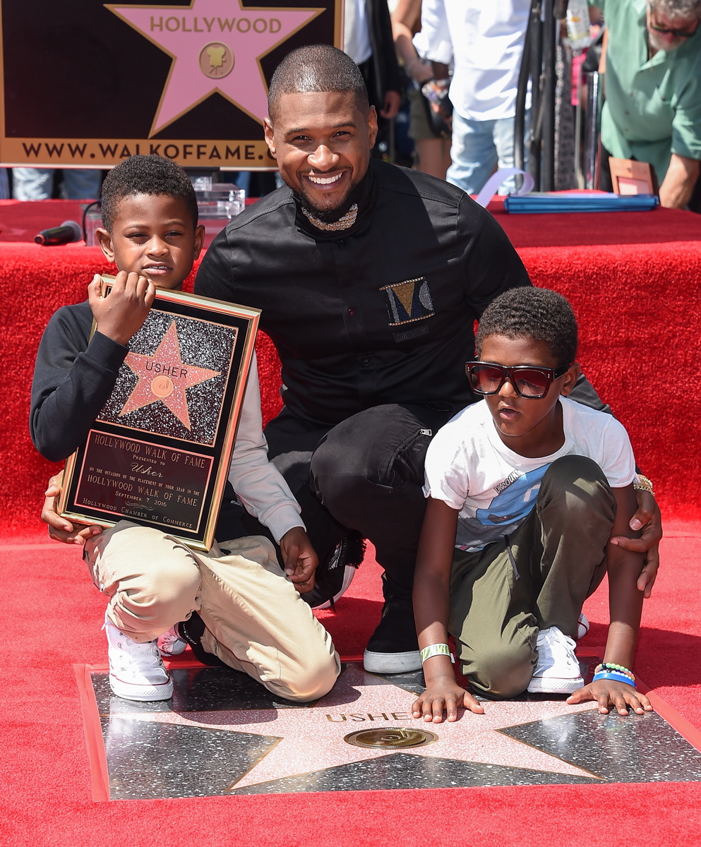 Usher was all smiles as he received his star on the Hollywood Walk of Fame on Sept. 7, 2016. The musical icon brought his adorable sons Naviyd Ely Raymond and Usher Raymond V along with him to share in the special moment. R&B legend Stevie Wonder was also at the ceremony to present Usher with the coveted star.