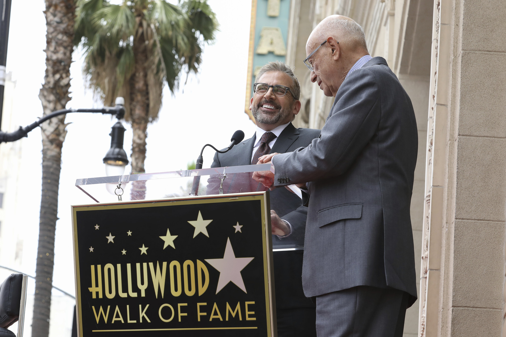 Steve Carell laughs as he give his speech in honor of Alan Arkin's Walk of Fame ceremony on June 7, 2019 in Hollywood, Calif.