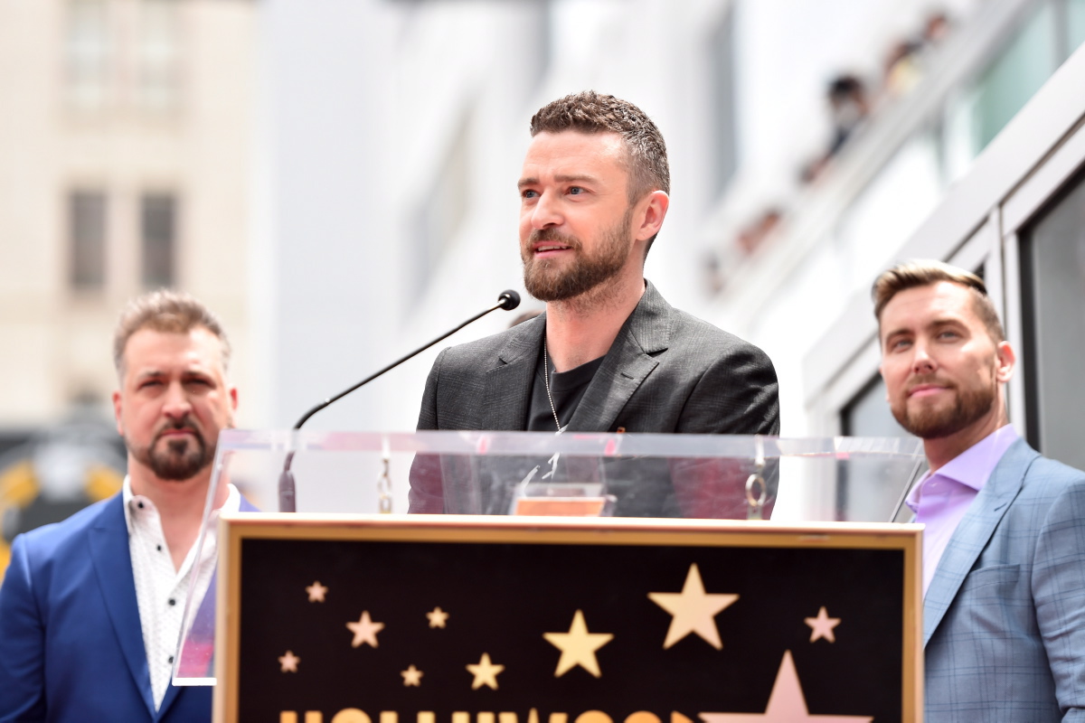 Justin Timberlake speaks onstage during the ceremony honoring NSYNC with a star on the Hollywood Walk of Fame on April 30, 2018
