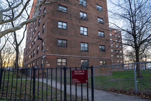 In what is being looked at as a possible domestic dispute, a 24yr old woman was pronounced dead at Brookdale Hospital after a man driving a car in the parking lot intentionally mounted the curb and struck her at 1210 Loring Avenue, the NYCHA Pink Houses, in Brooklyn on Thursday Jan. 11, 2024. 1931. Photos taken on Friday Jan. 12, 2024. 0726. (Theodore Parisienne for New York Daily News)