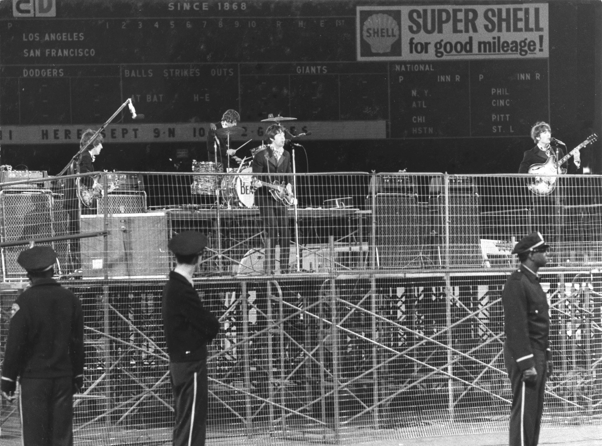 The Beatles perform at Candlestick Park in San Francisco on Aug. 29, 1966.