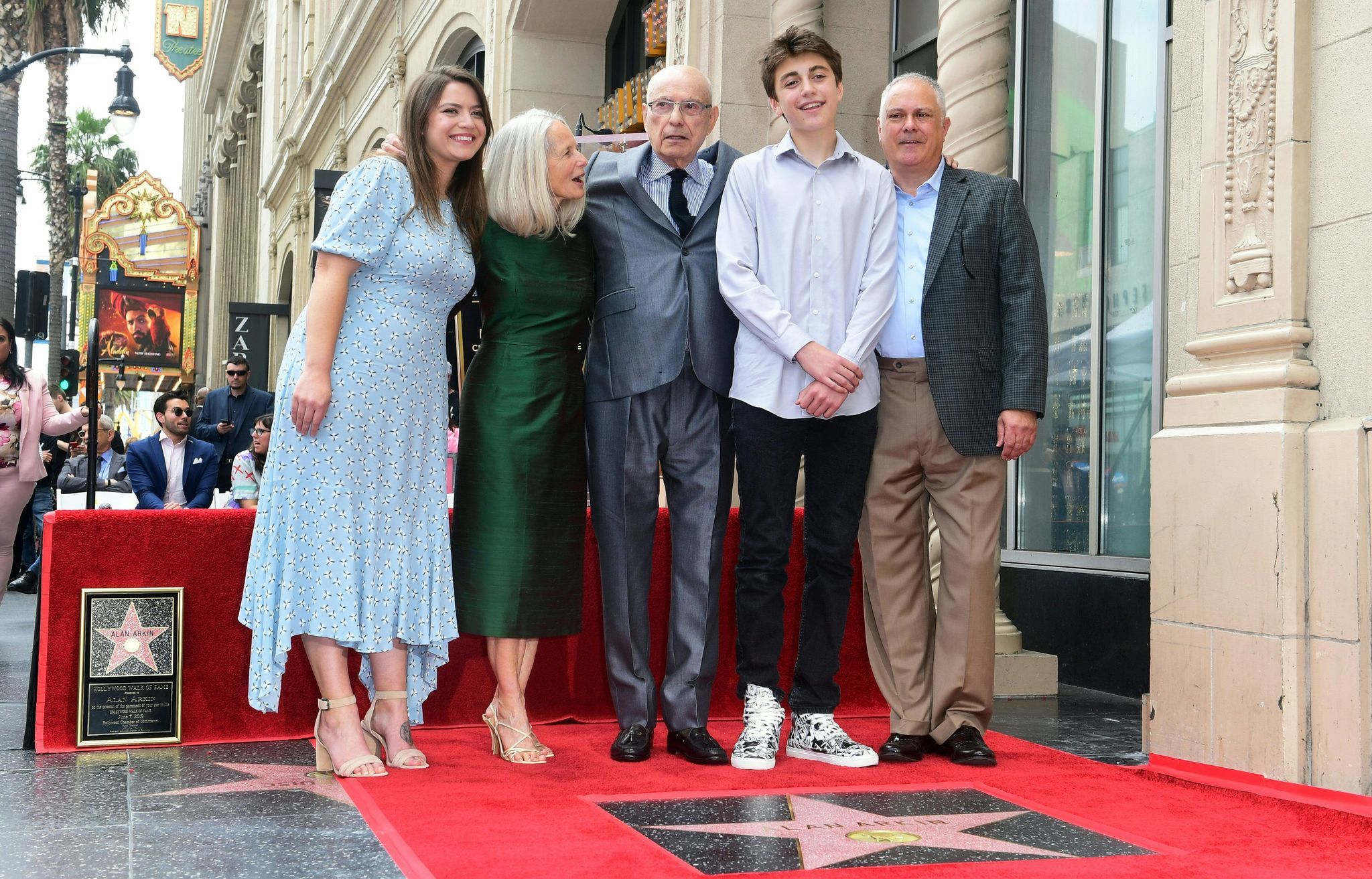 Actor Alan Arkin (C) poses with his wife Suzanne Newlander Arkin (2L) and his family at his newly unveiled Hollywood Walk of Fame Star ceremony in Hollywood on June 7, 2019. Arkin, who starred in films including 